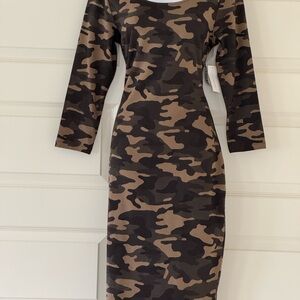 New York & Company Brown Tan Long Sleeve Bodycon Dress